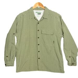 EXOFFICIO BUZZ OFF Medium Green Off-White Bug Repellent Button Up Shirt Outdoors